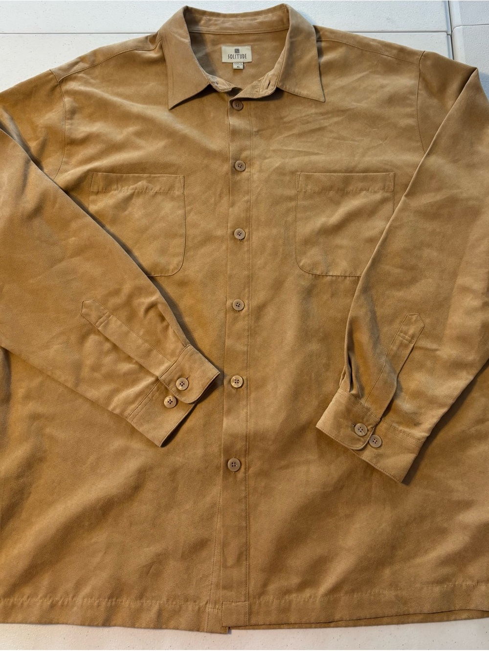 Solitude size xl Men's Tan faux Suede Button-Up Shirt
